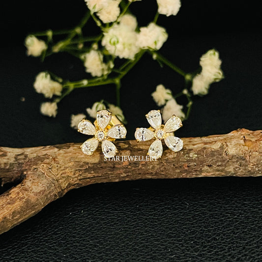 Pear Shape Diamond Flower Stud Earrings