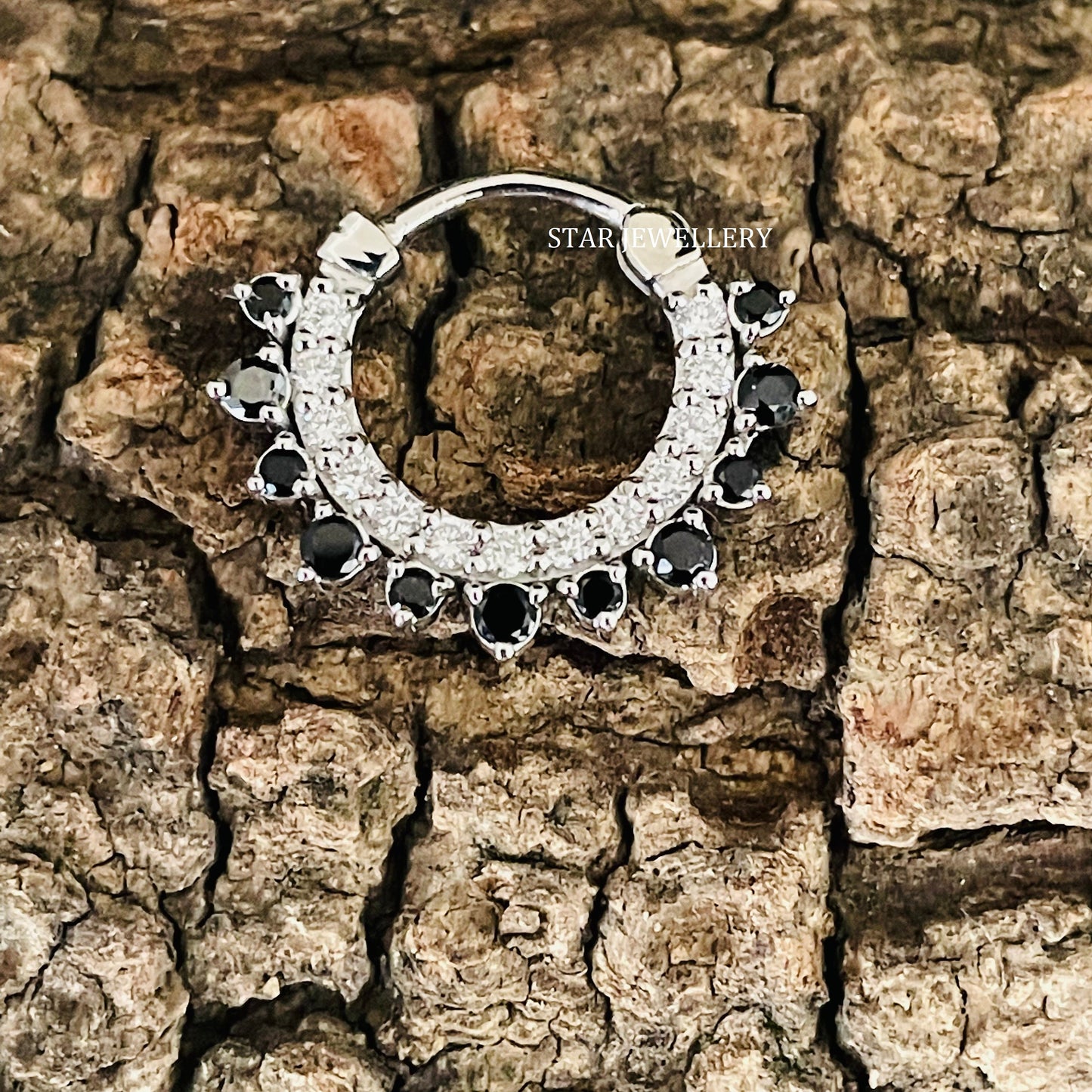 Septum Nose Ring in 14K Solid Gold with Black Diamond