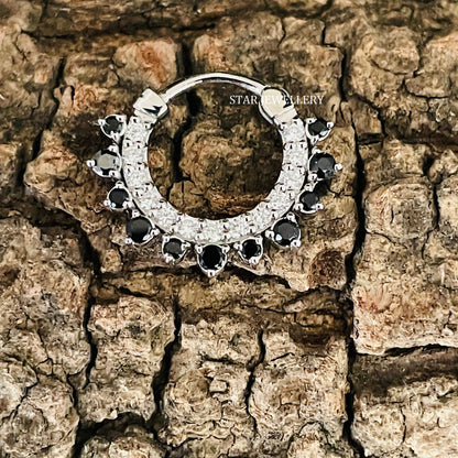 Septum Nose Ring in 14K Solid Gold with Black Diamond