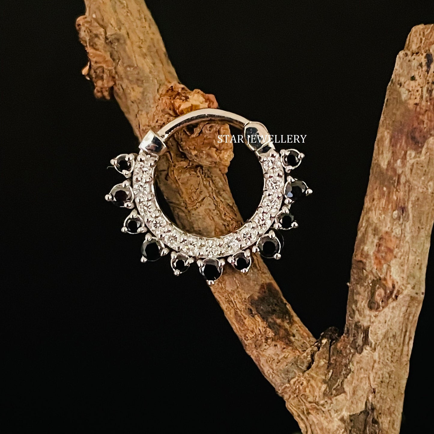 Septum Nose Ring in 14K Solid Gold with Black Diamond