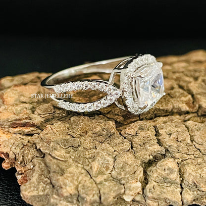 2.00 CT Cushion Cut Colorless Moissanite Engagement Ring