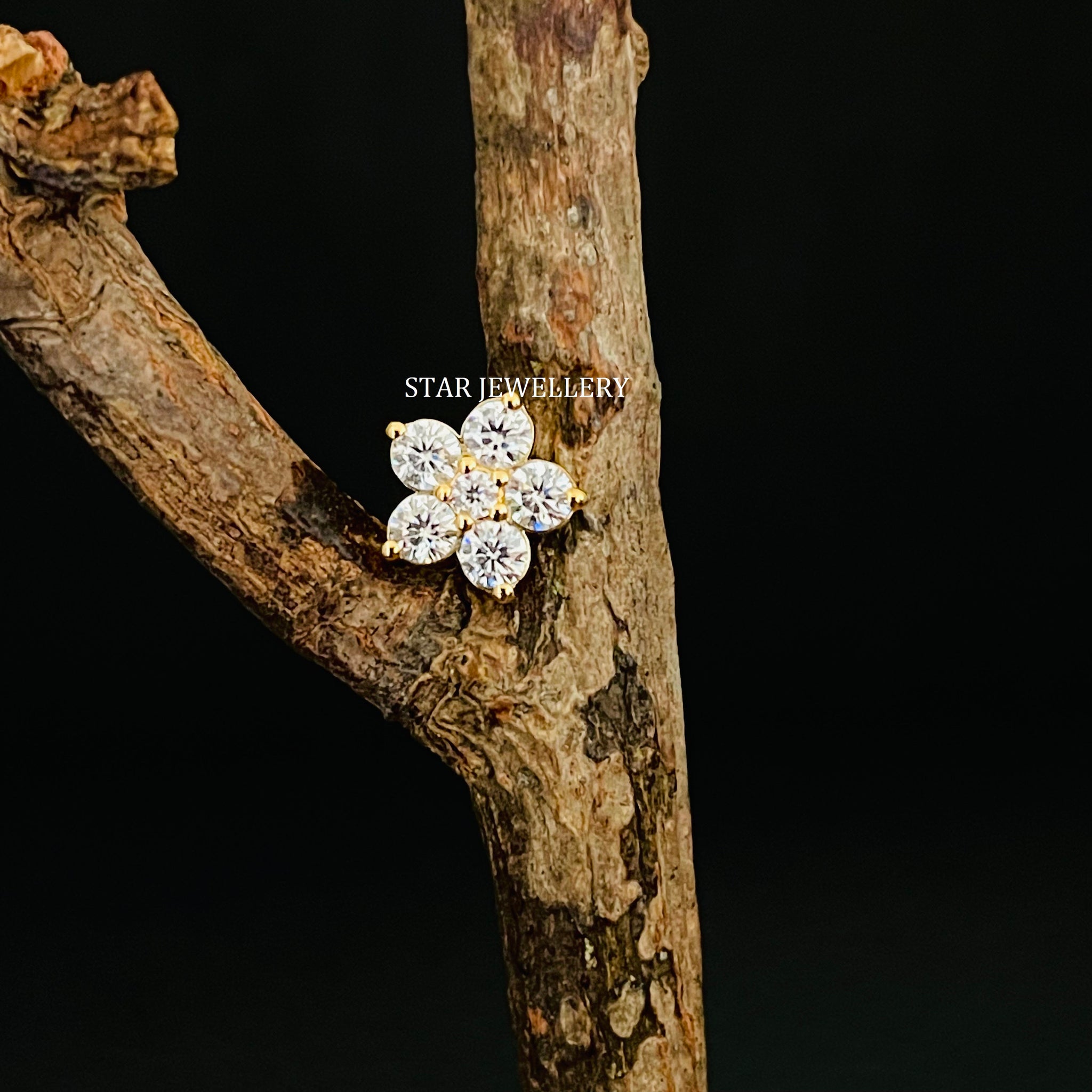 Natural Diamond Flower Stud for Ear Piercing