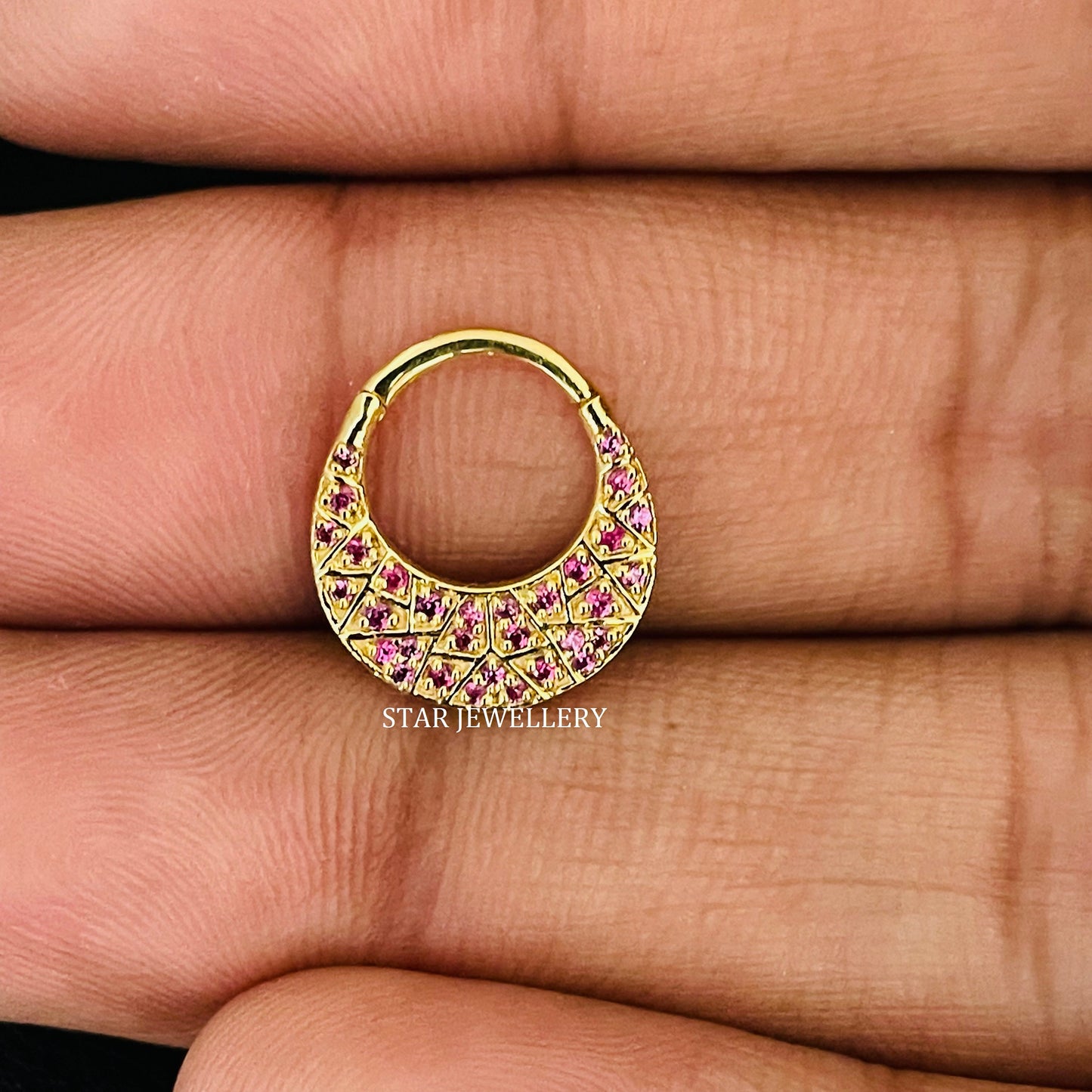 14K Solid Gold Natural Ruby Zig Zag Septum Piercing