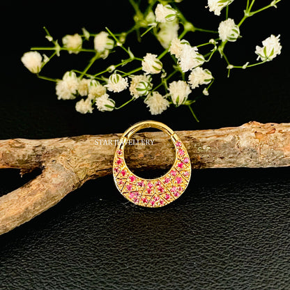 14K Solid Gold Natural Ruby Zig Zag Septum Piercing