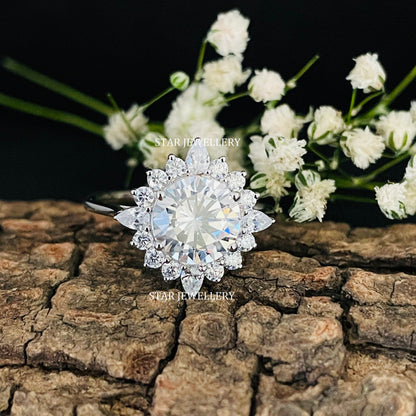 14K Solid Gold 2.00 Ct Brilliant Cut Moissanite Halo Engagement Ring