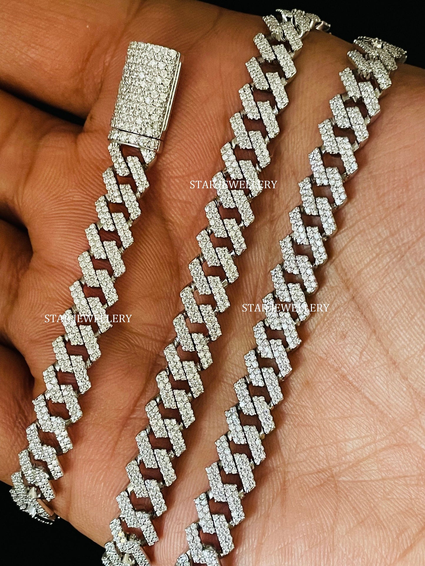 925 Silver Moissanite 8 mm Wide Icedout Moissanite Cuban Chain