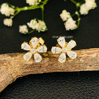 Pear Shape Diamond Flower Stud Earrings