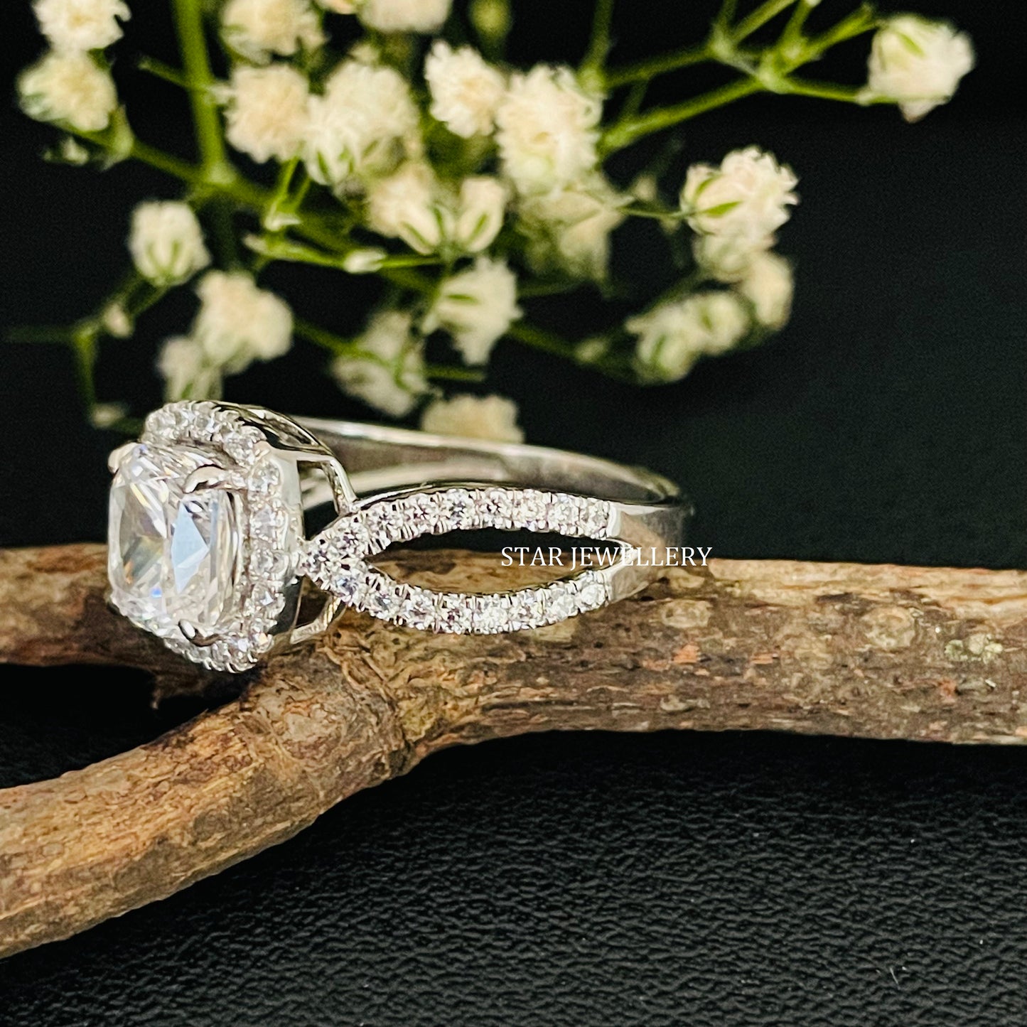2.00 CT Cushion Cut Colorless Moissanite Engagement Ring