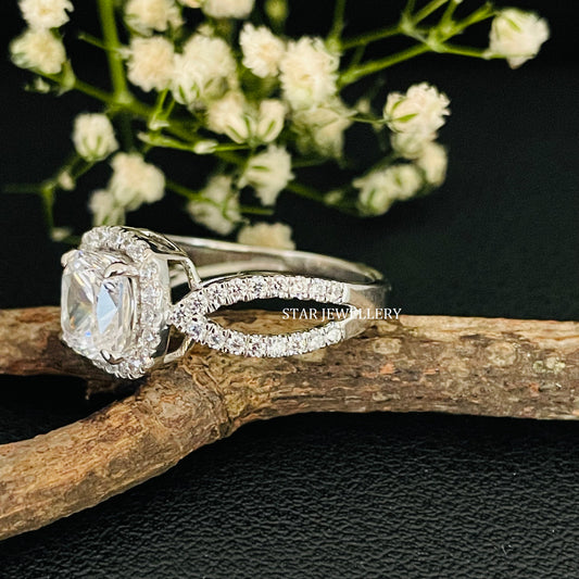 2.00 CT Cushion Cut Colorless Moissanite Engagement Ring