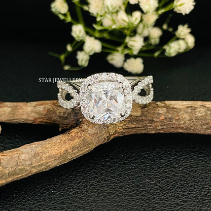 2.00 CT Cushion Cut Colorless Moissanite Engagement Ring