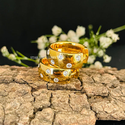 14K Solid Gold Flush Set Diamond Hoop