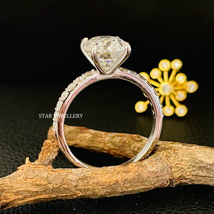 3.00 Ct Colorless Oval Cut Moissanite Engagement Ring with Studded Shank