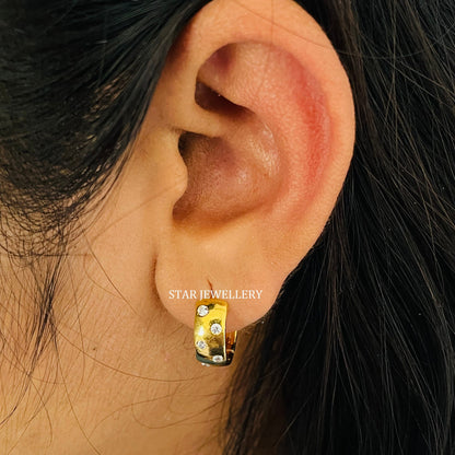 14K Solid Gold Flush Set Diamond Hoop