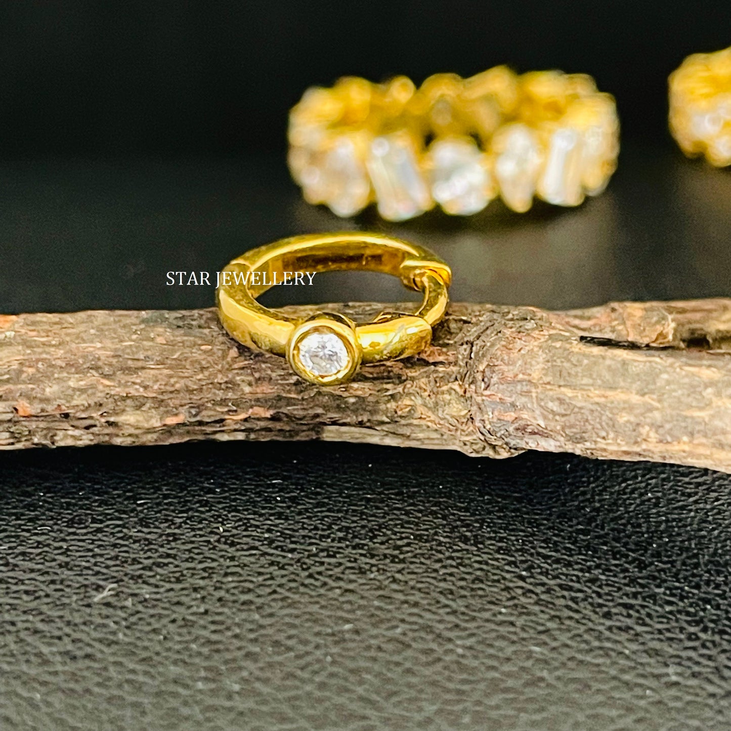 Bezel Set Natural Diamond Huggie Hoop Earring