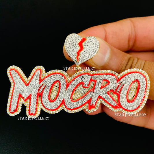 Custom Letter Name Moissanite Pendant with Night Glow Enamel