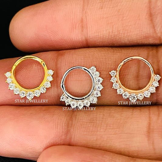 Natural Diamond Septum Nose Ring in 14K Gold