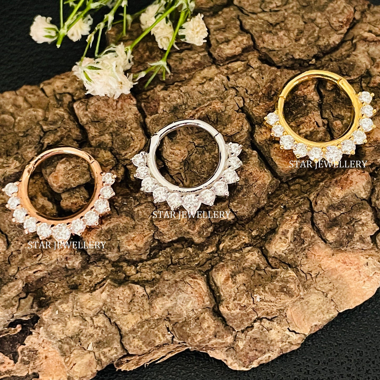 Natural Diamond Septum Nose Ring in 14K Gold