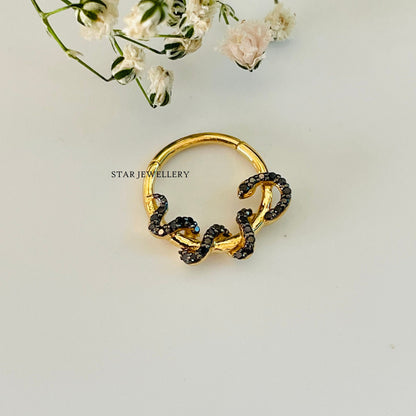 14K Solid Gold Black Diamond Snake Daith Piercing