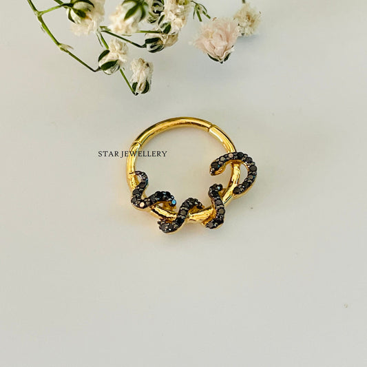 14K Solid Gold Black Diamond Snake Daith Piercing