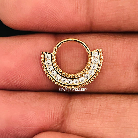 14K Solid Gold Channel Set Diamond Septum Nose Ring