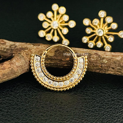 14K Solid Gold Channel Set Diamond Septum Nose Ring