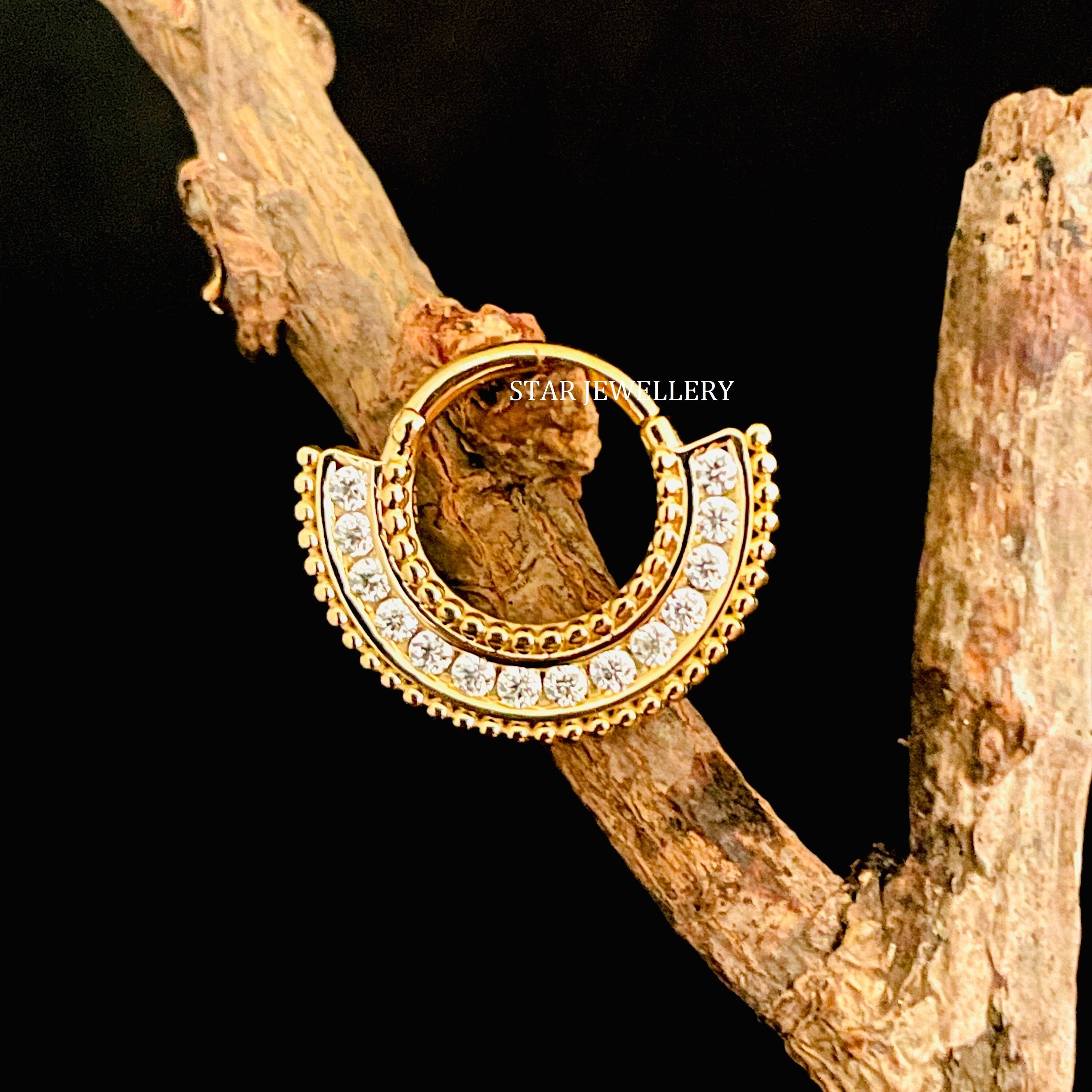 14K gold channel-set diamond septum nose ring, 8mm and 10mm