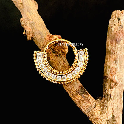 14K Solid Gold Channel Set Diamond Septum Nose Ring