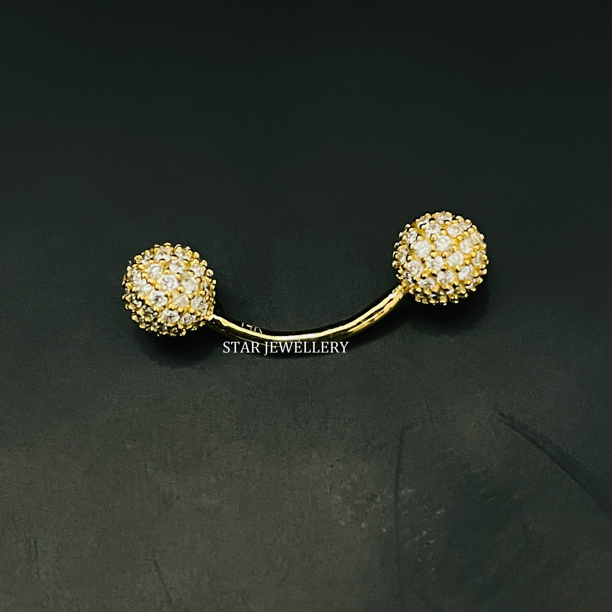 14K Gold Diamond Ball Barbell Piercing: 5mm Bead