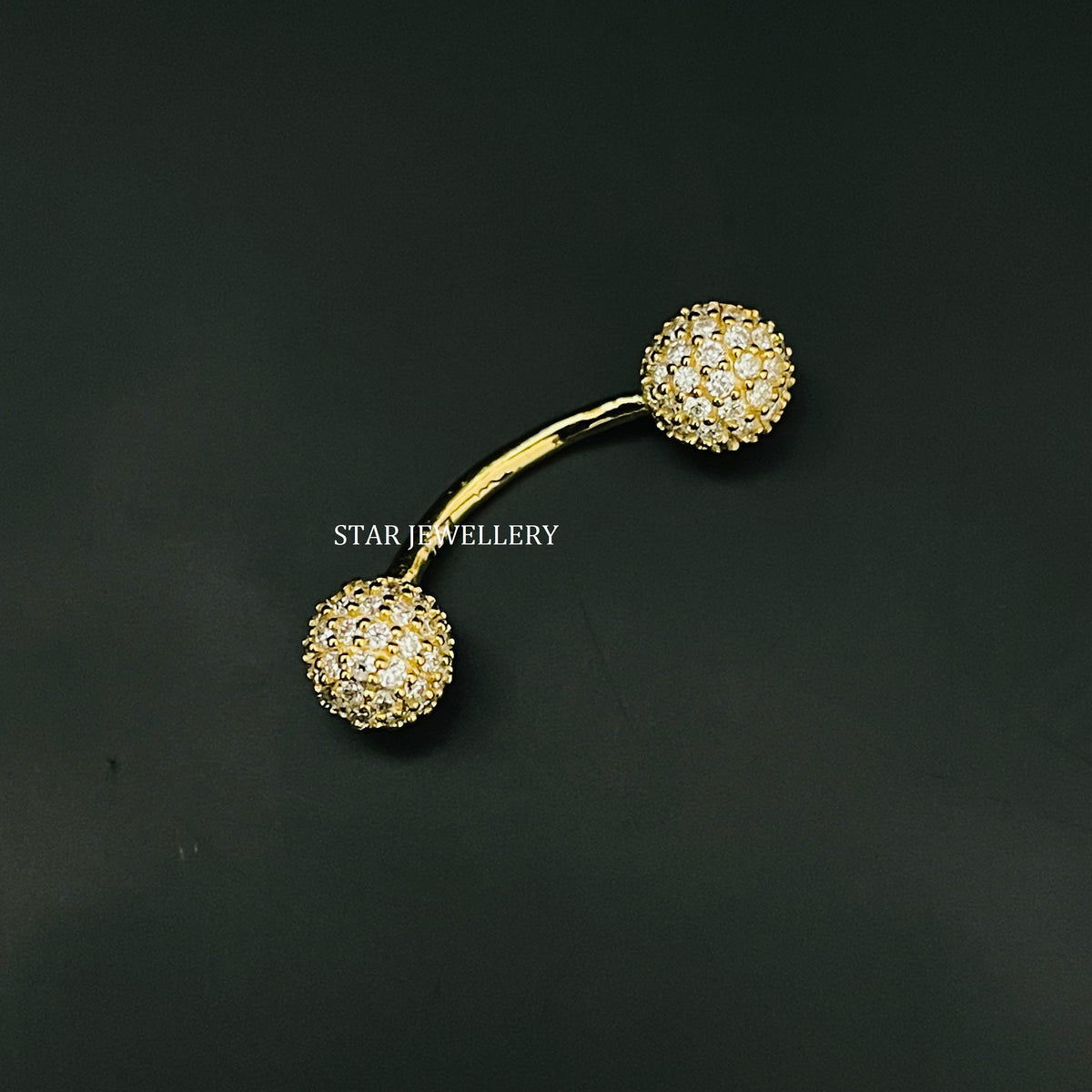 14K Gold Diamond Ball Barbell Piercing: 5mm Bead