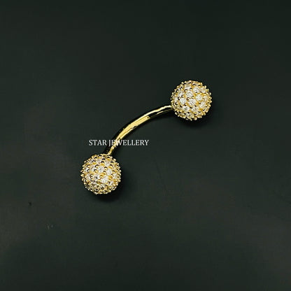 14K Gold Diamond Ball Barbell Piercing: 5mm Bead