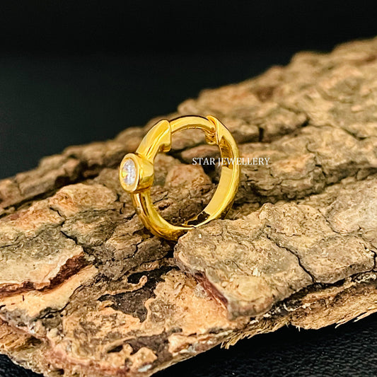 Bezel Set Natural Diamond Huggie Hoop Earring