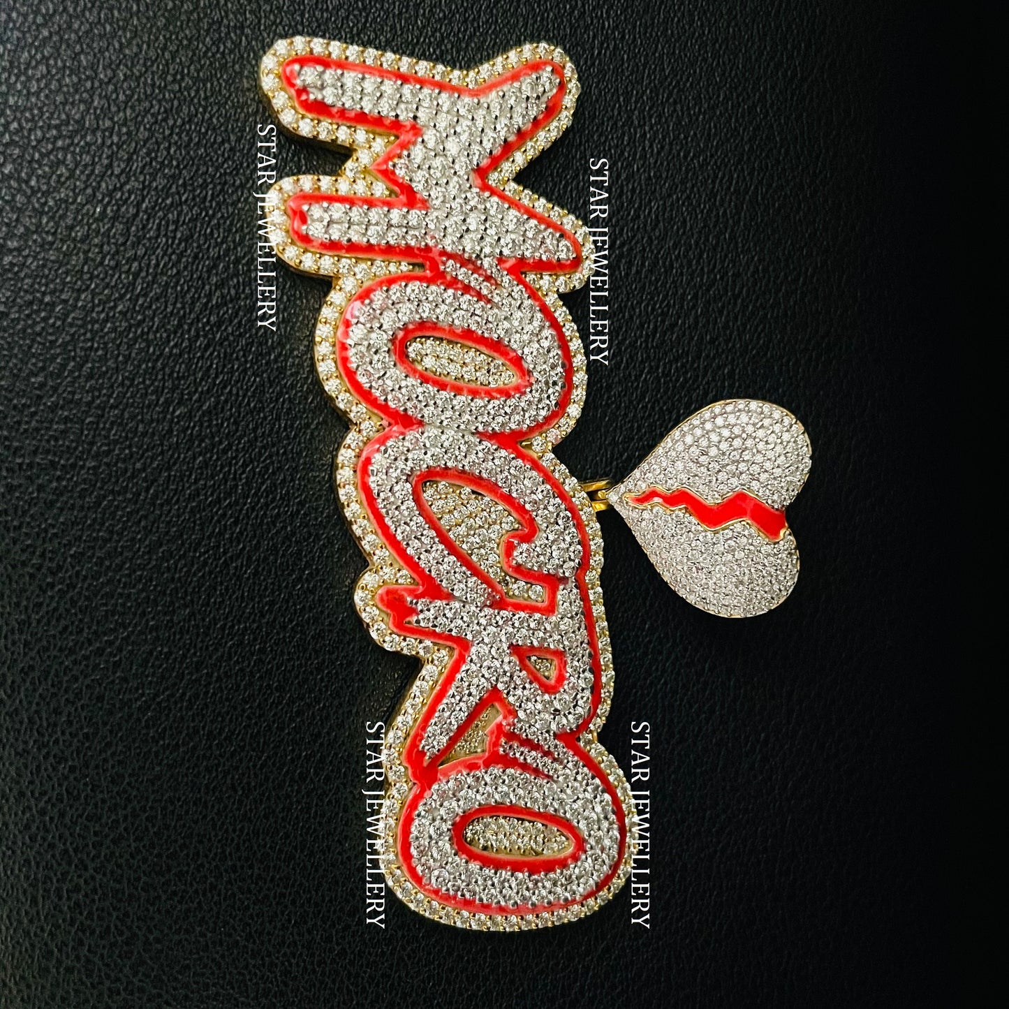 Custom Letter Name Moissanite Pendant with Night Glow Enamel