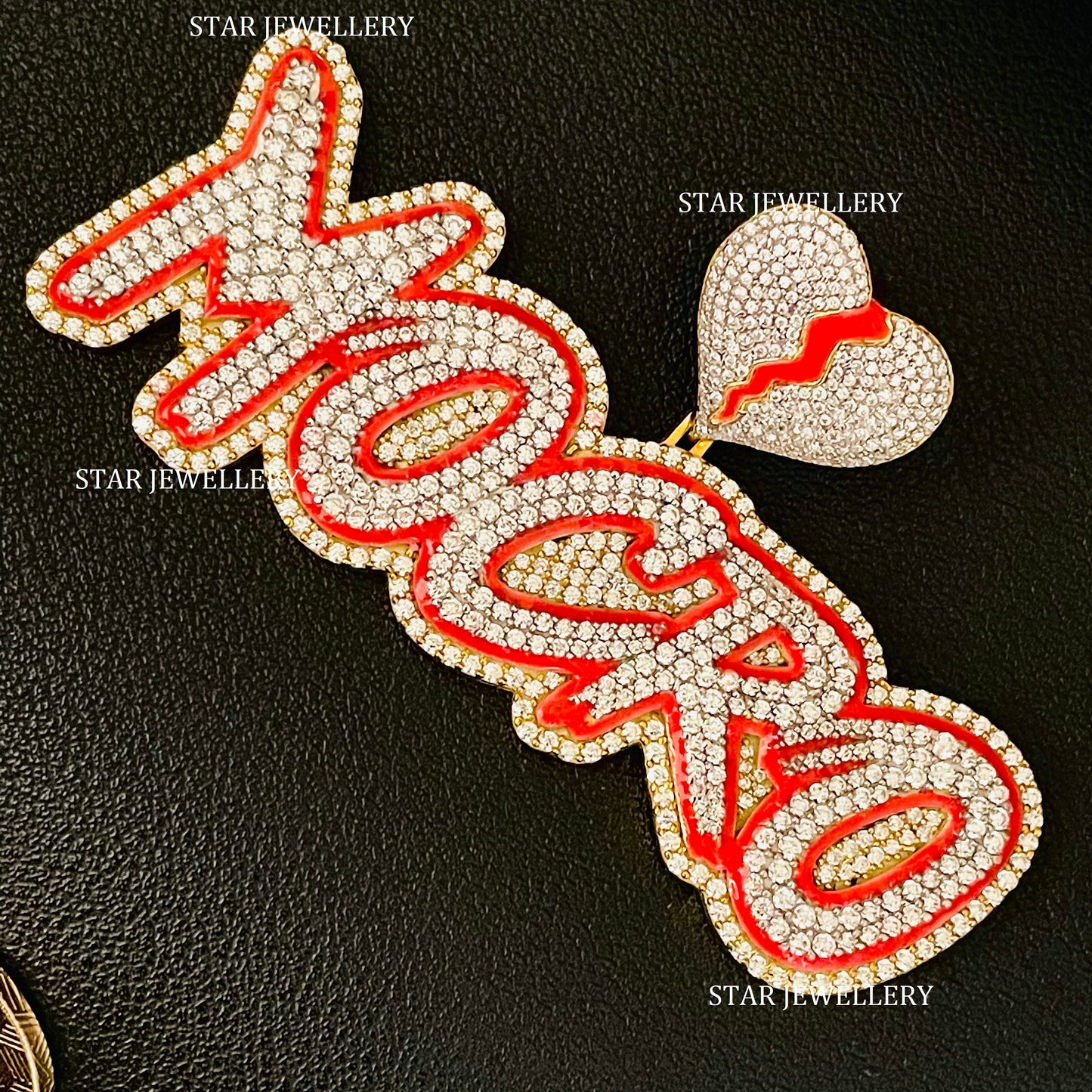 Custom Letter Name Moissanite Pendant with Night Glow Enamel
