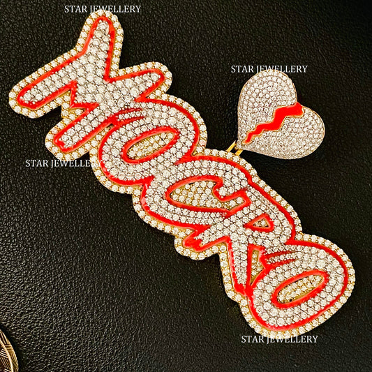 Custom Letter Name Moissanite Pendant with Night Glow Enamel
