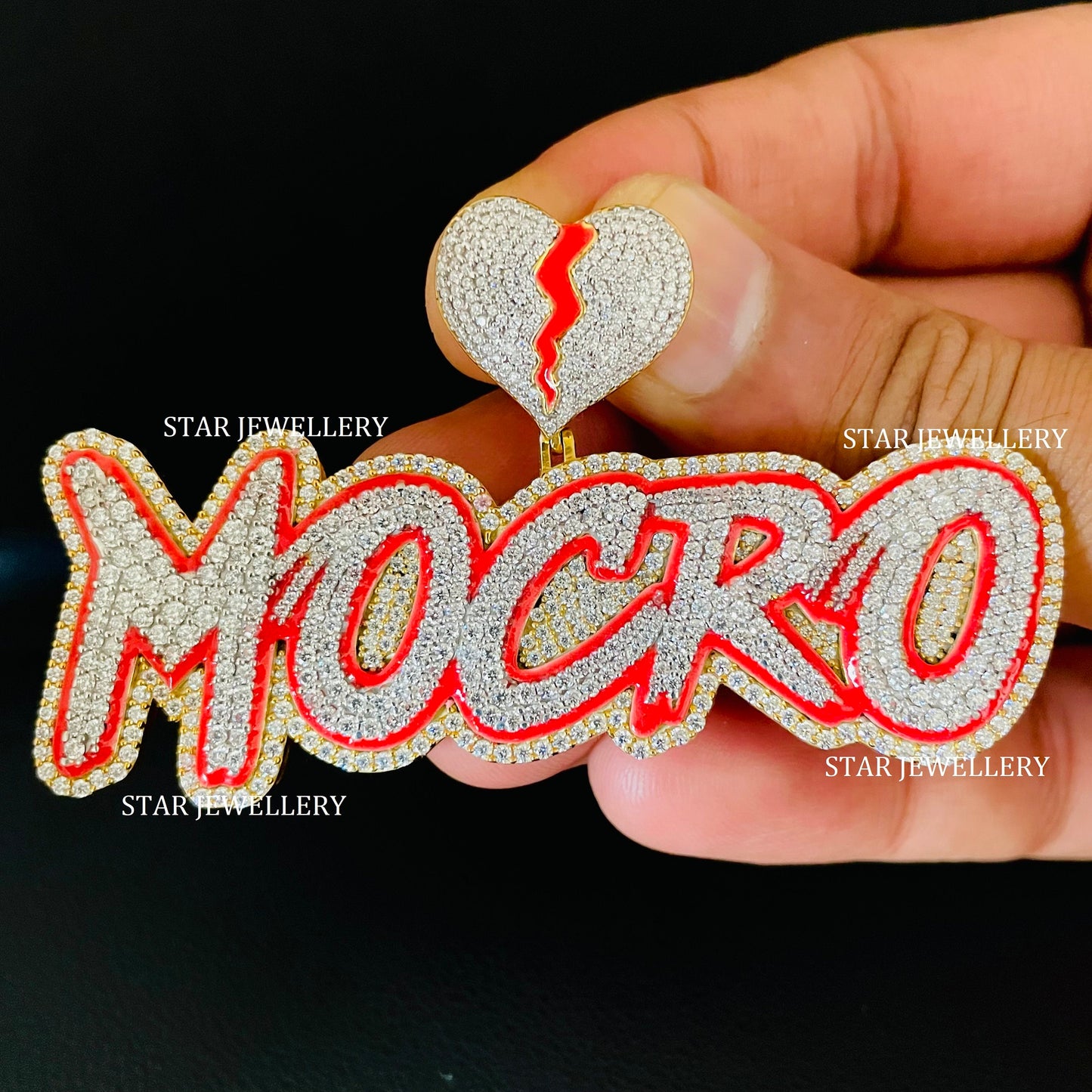 Custom Letter Name Moissanite Pendant with Night Glow Enamel