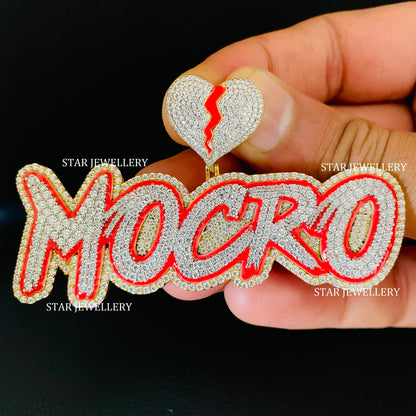 Custom Letter Name Moissanite Pendant with Night Glow Enamel
