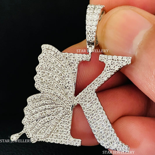 Diamond Letter Pendant with Butterfly Wings