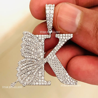 Diamond Letter Pendant with Butterfly Wings
