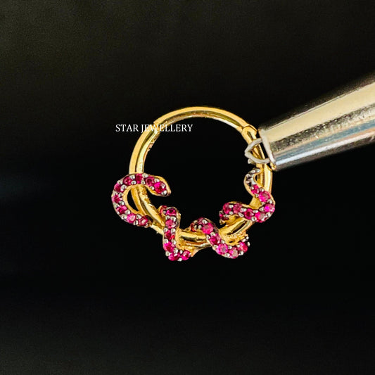 14K Solid Gold Red CZ Diamond Snake Daith Piercing