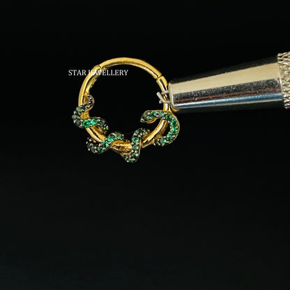 14K Solid Gold CZ Green Diamond Snake Daith Piercing