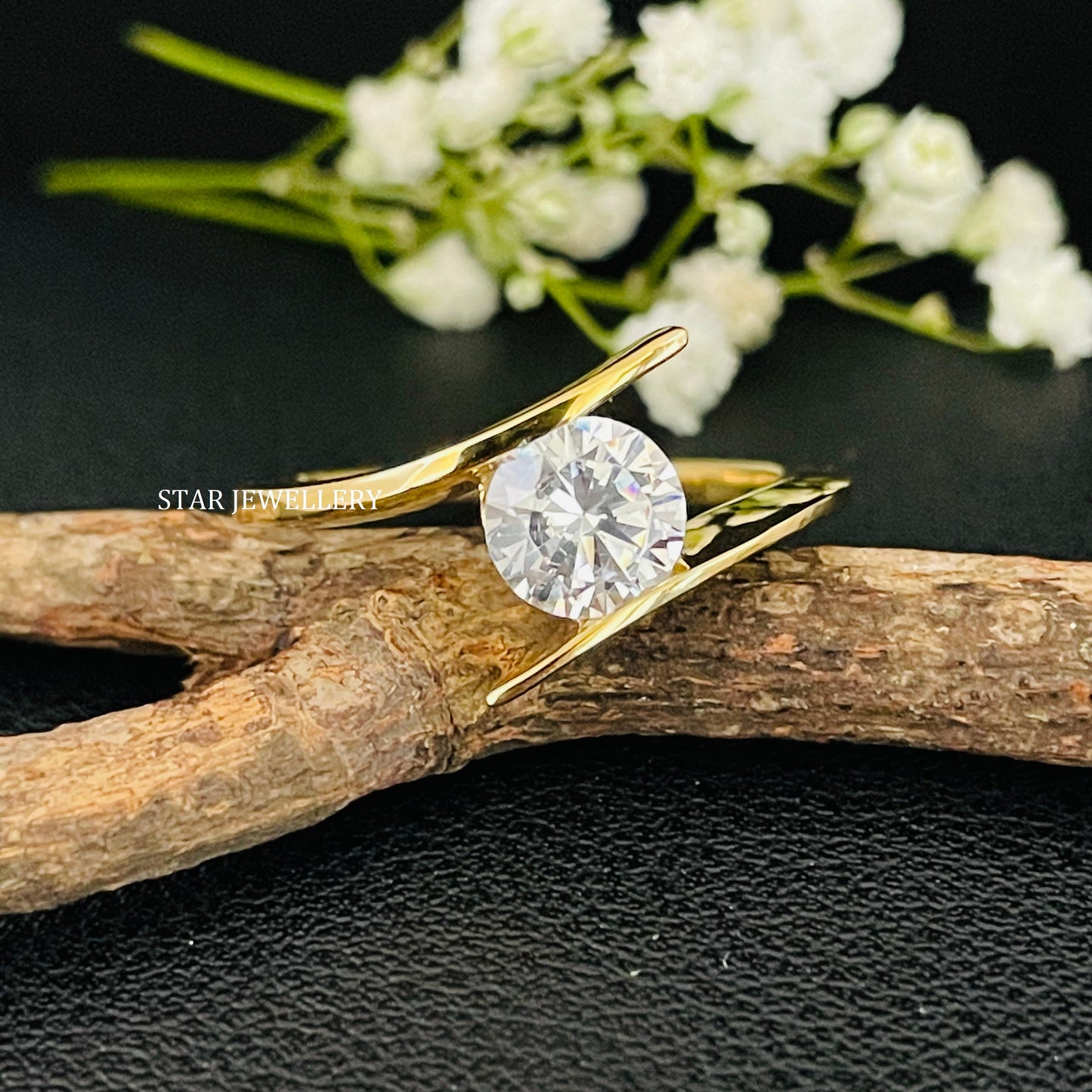 14K Solid Gold Brilliant Round Cut Solitaire CVD Engagement Ring