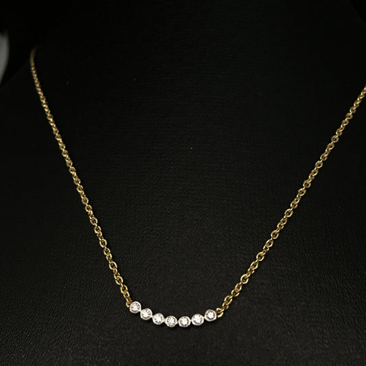 14K Gold Seven Round Cut Diamond Row Pendant Necklace