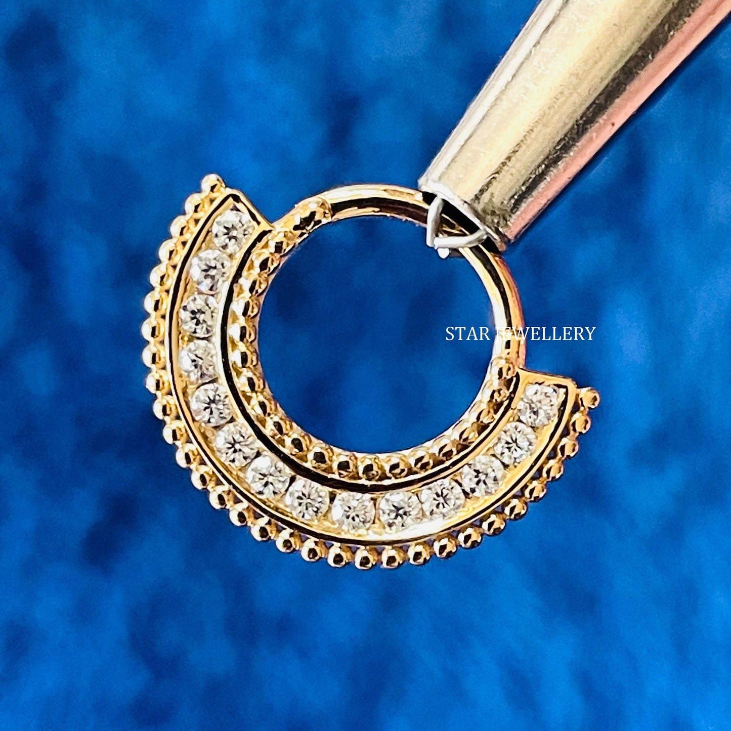 14K Solid Gold Channel Set Diamond Septum Nose Ring