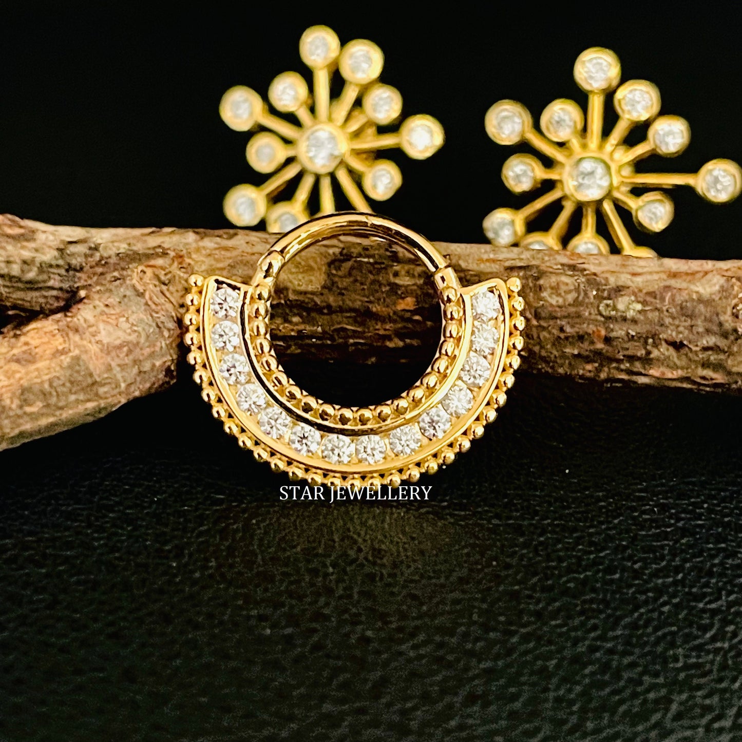 14K Solid Gold Channel Set Diamond Septum Nose Ring