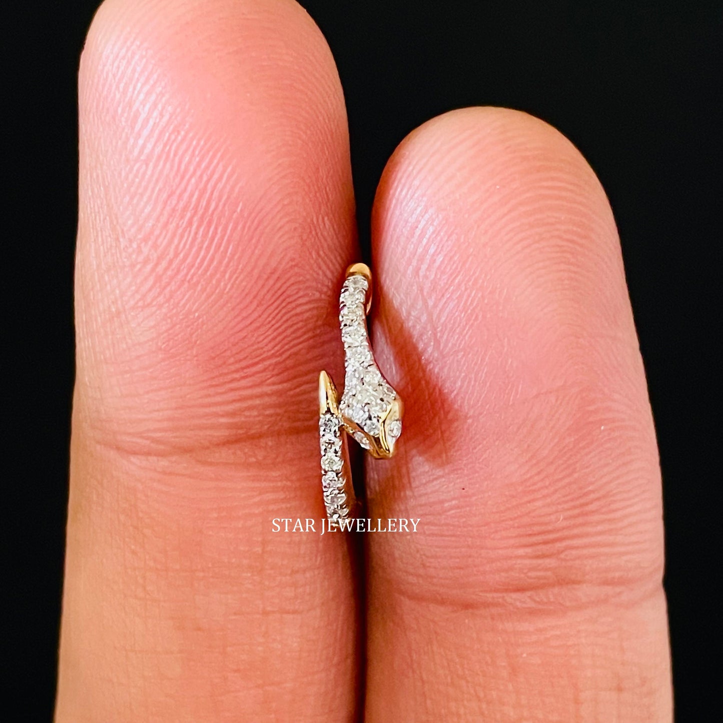 14 K Solid Gold Natural Diamond Snake Hoop Earring