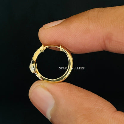 14 K Solid Gold Natural Diamond Snake Hoop Earring