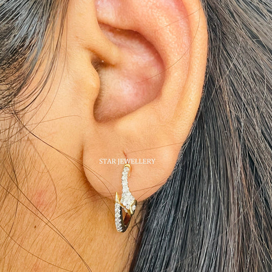 14 K Solid Gold Natural Diamond Snake Hoop Earring