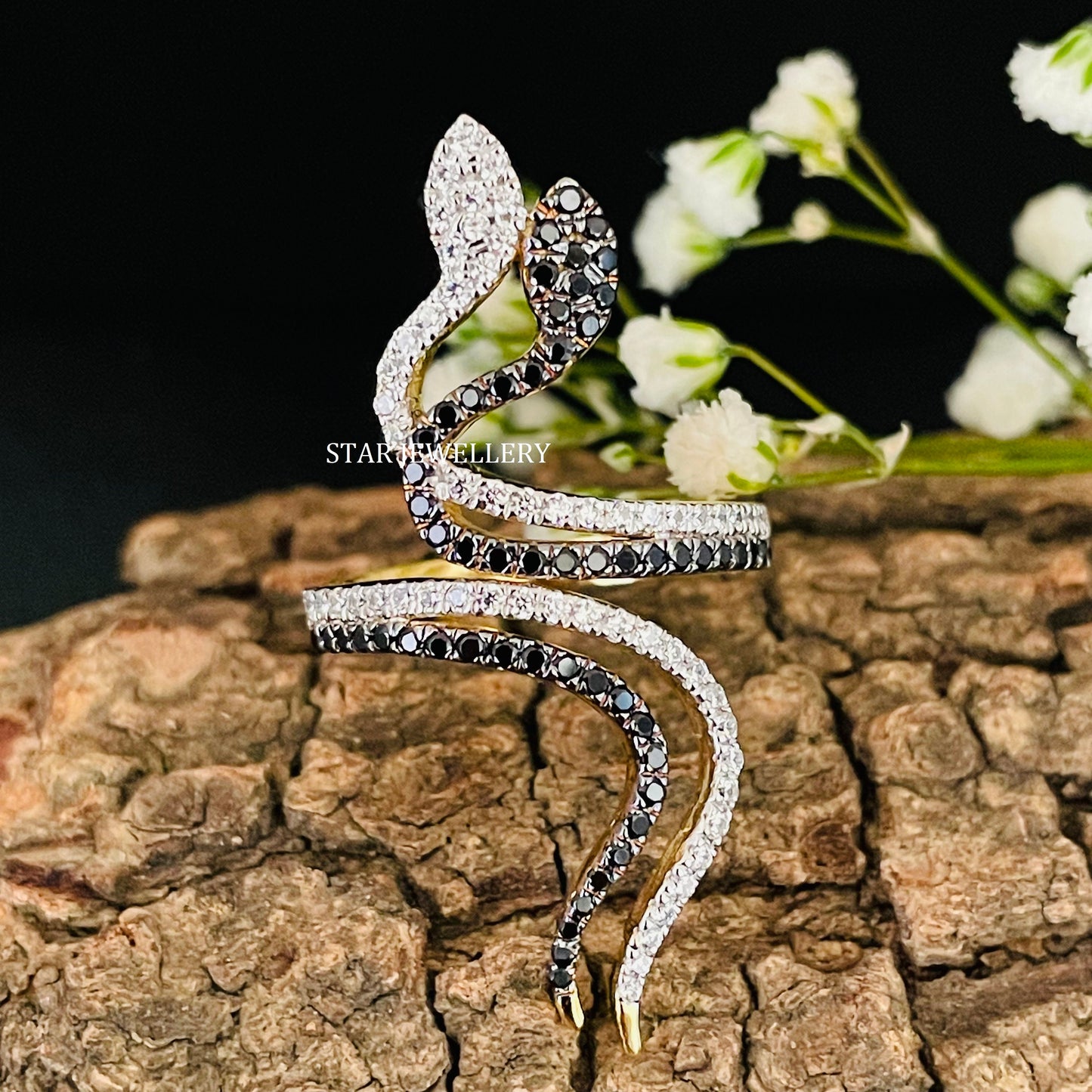 Antique Twin Snake Moissanite Gold Ring