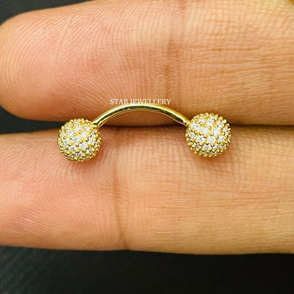 14K Solid Gold Diamond Ball Belly Button Piercing