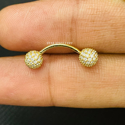14K Gold Diamond Ball Barbell Piercing: 5mm Bead
